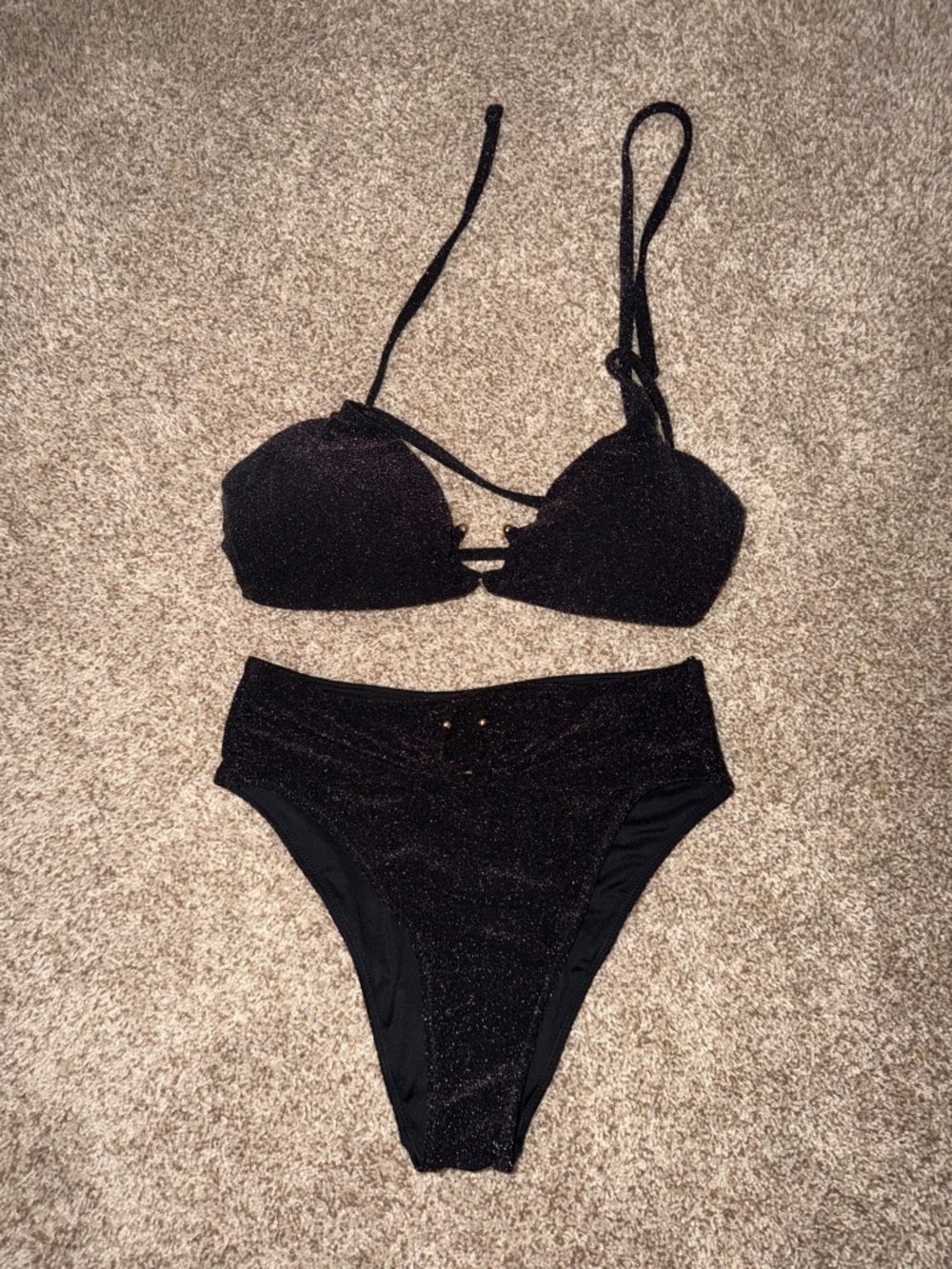 Victoria's Secret Black Glitter High-Waist Bikini Set